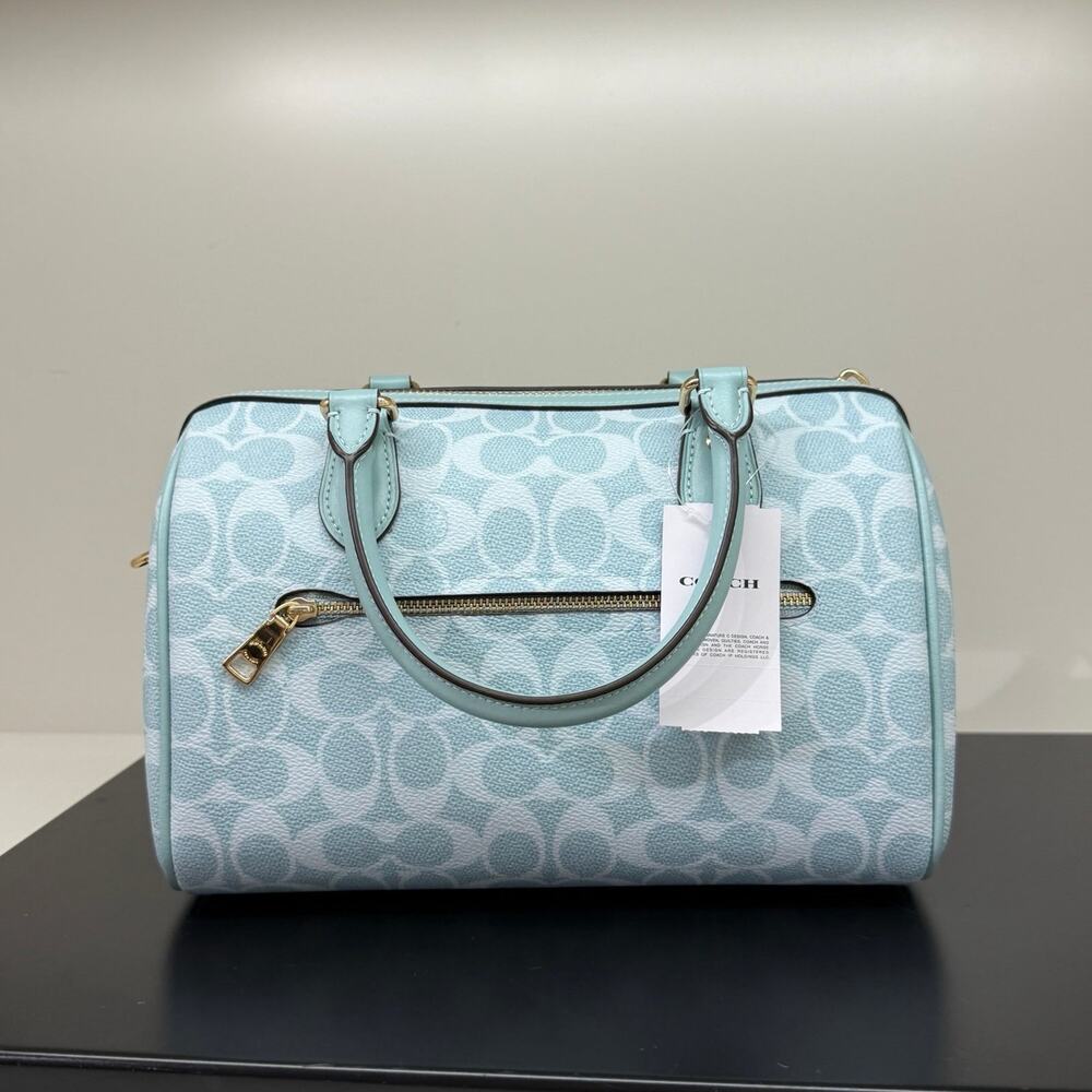 Coach Rowan Satchel Bag In Signature Canvas CEY39 Gold/Light Blue - Picture 4 of 7